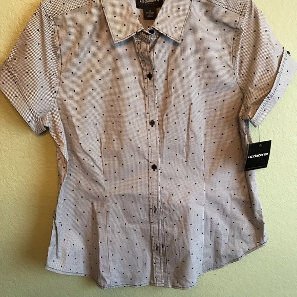 Chemise De Bureau Liz Claiborne Navy Blue - Taille XL, Neuf Avec étiquettes, Col V, Manches Longues